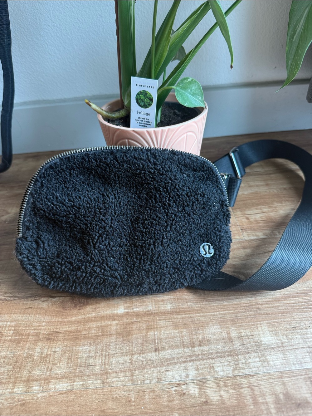 lululemon athletica Black Sherpa Belt Bag with Silver Logo